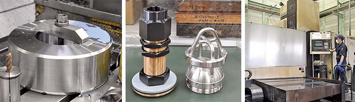 自動停泊装置のセンサー部品(左)、底引き網漁船のセンサーの一部(中)