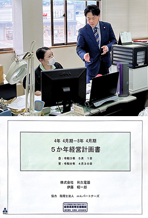 （上）永井監査担当が伊那市の本社を毎月訪問、（下）5年間の中期経営計画を策定