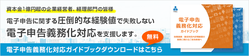 資本金１億円超の企業経営者、経理部門の皆様　電子申告に関する圧倒的な経験値で失敗しない電子申告義務化対応を支援します。電子申告義務化対応ガイドブックダウンロードはこちら