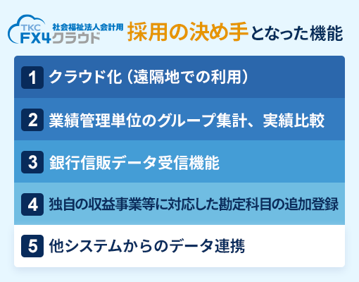FX4クラウド社会福祉法人会計用　採用の決め手となった機能