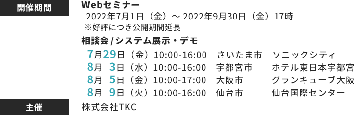 開催期間、相談会/システム展示・デモ