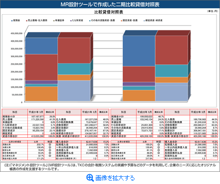 MR設計ツールで作成した二期比較貸借対照表